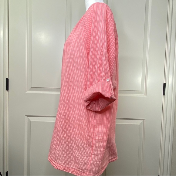 David Jones Pink & white print V neck top - Picture 8 of 13